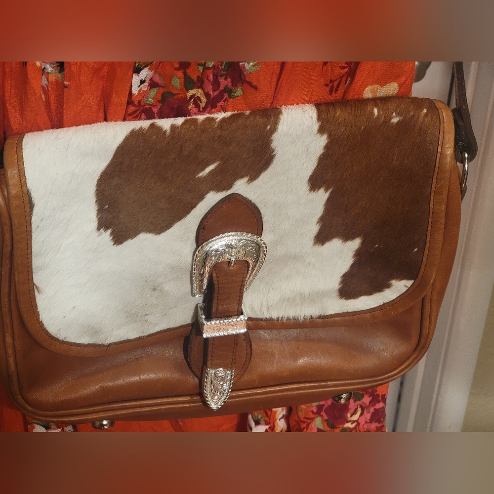 Mallory Leather Handbag With Hide Front, Made In Texas, Shoulder/Crossbody